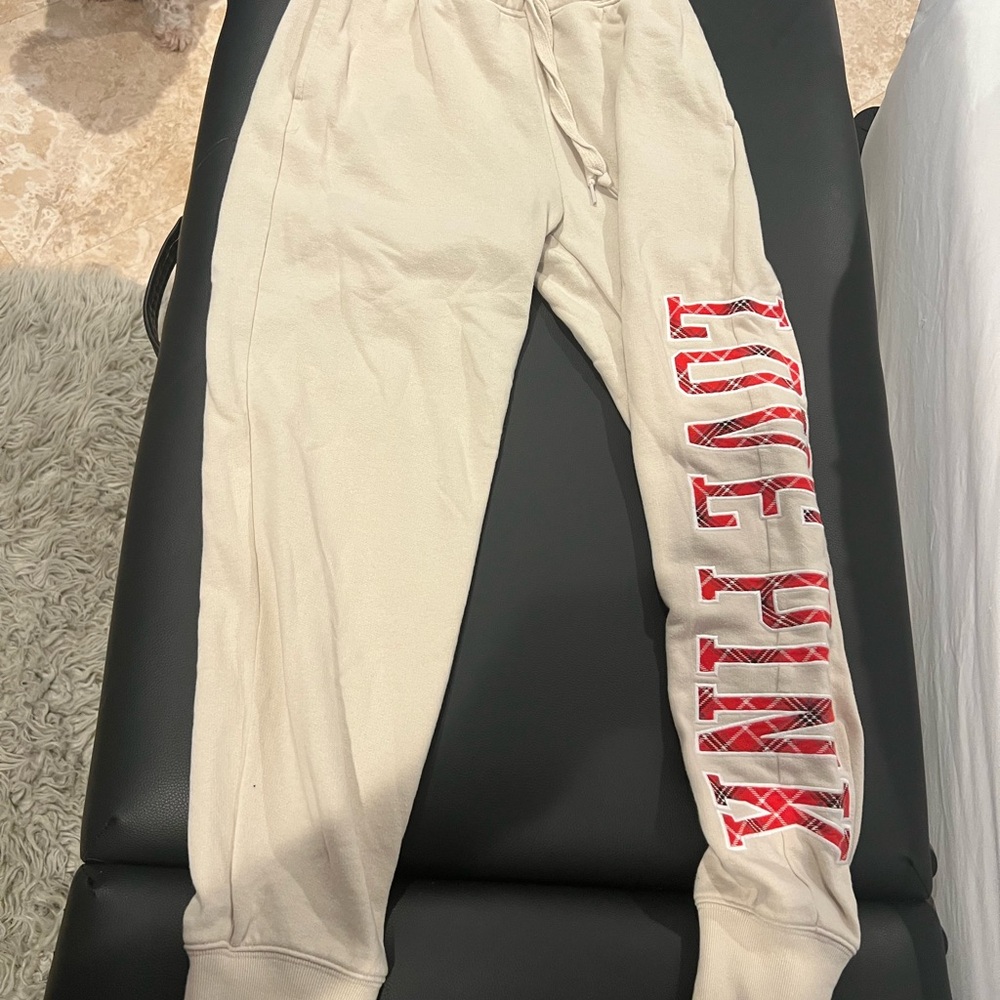 PINK Victoria's Secret Cream Joggers with Red Logo